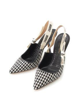Dior J'adior Tweed Slingback Houndstooth Pumps Pattern Heels Black White